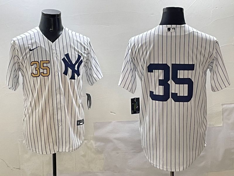 Men New York Yankees #35 No Name White Stripe Game 2025 Nike MLB Jersey style 8->new york yankees->MLB Jersey